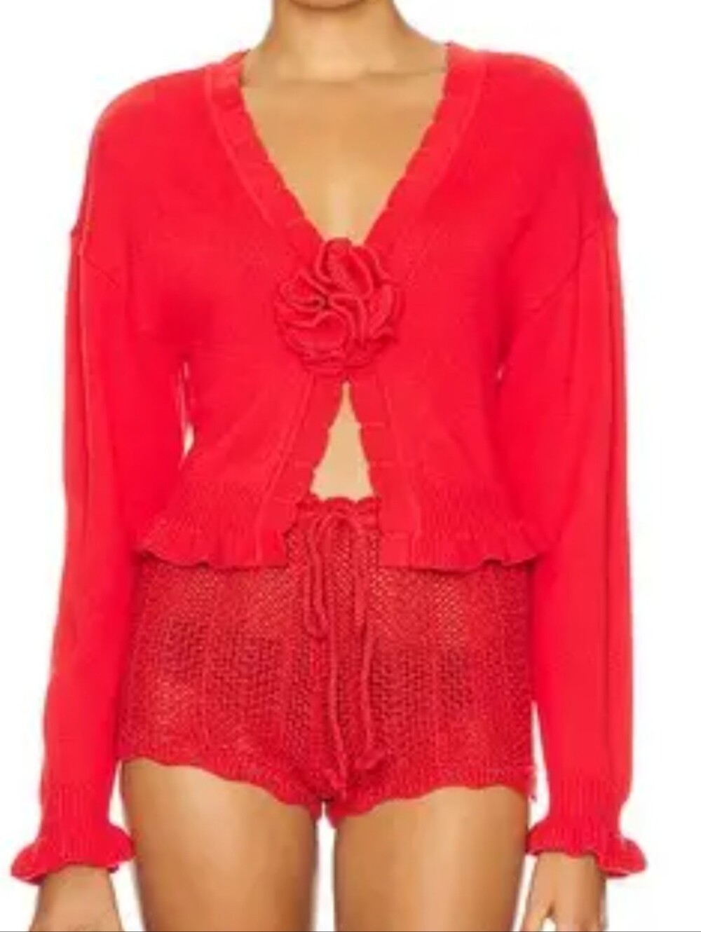 Tularosa Jovien Rosette Red cardigan Cotton Blend Small